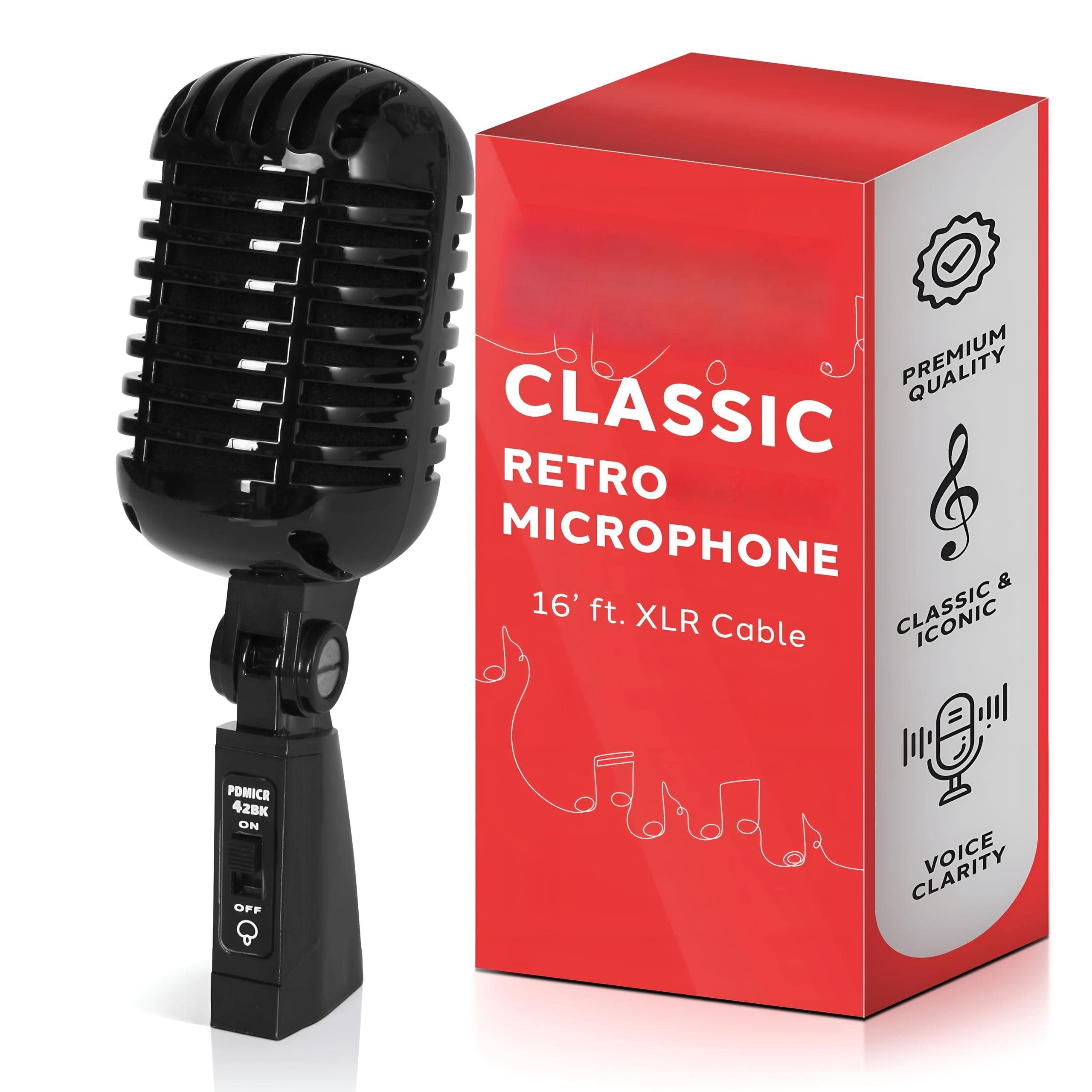 Earthley Blooms - Classic Retro Dynamic Vocal Microphone Vintage Style Unidirectional Cardioid Mic With Xlr Cable Universal - Black Microphone