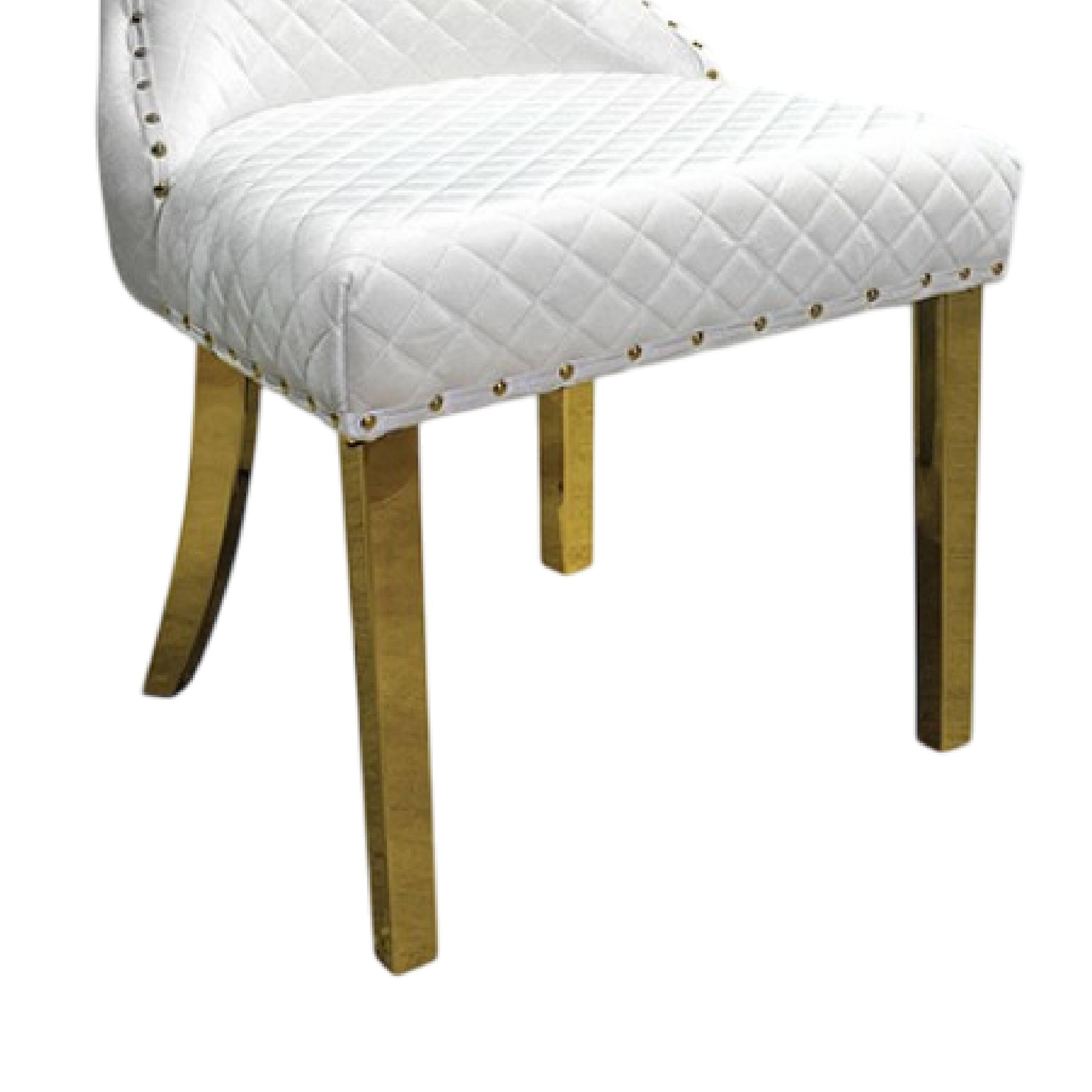 Alt View 3. Manhattan Lane - Anova Dining Side Chair Set of 2, Diamond Pattern White Seat, Gold Leg - White, Gold.