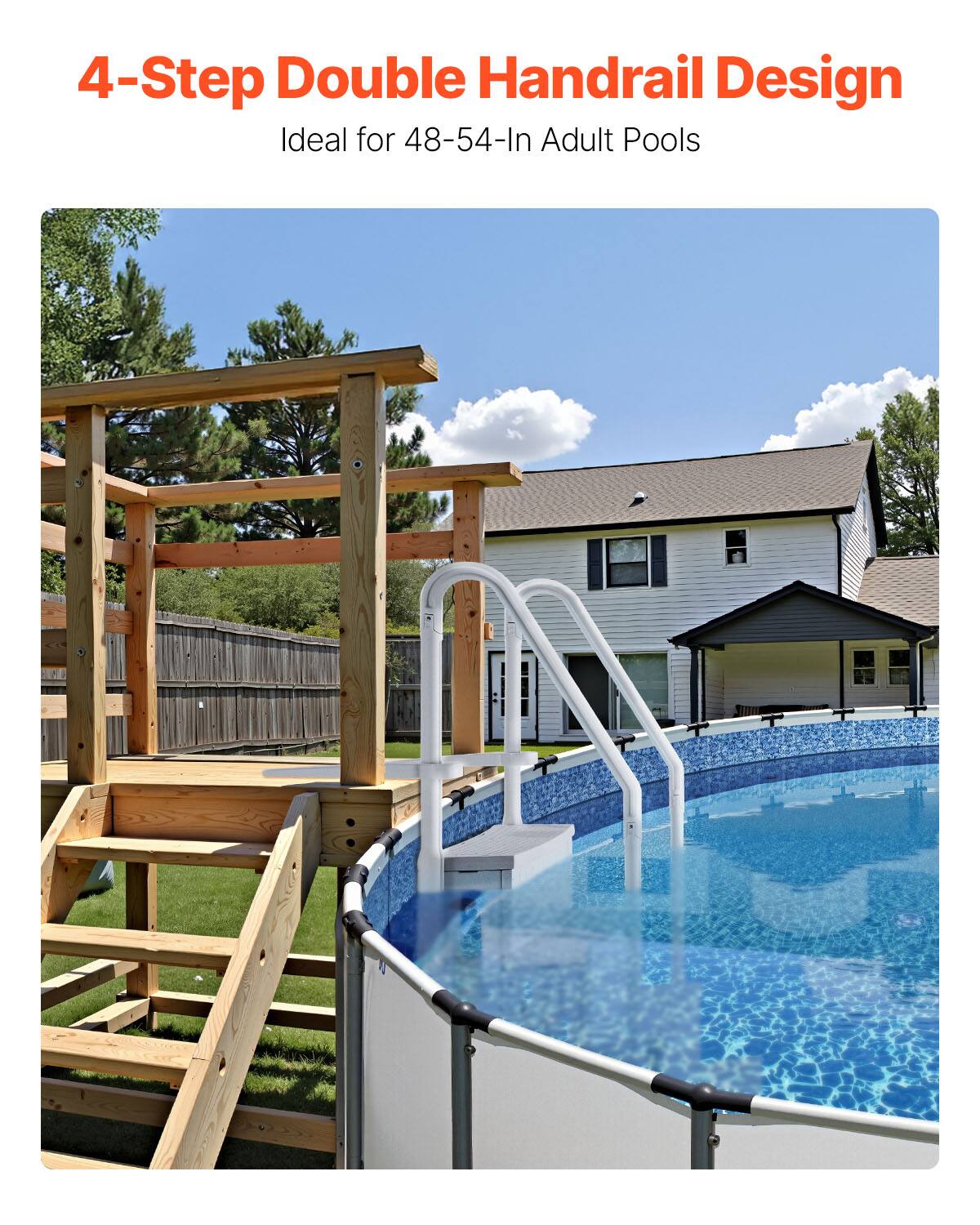 4-Step Double Handrail Design  
Ideal for 48-54-In Adult Pools