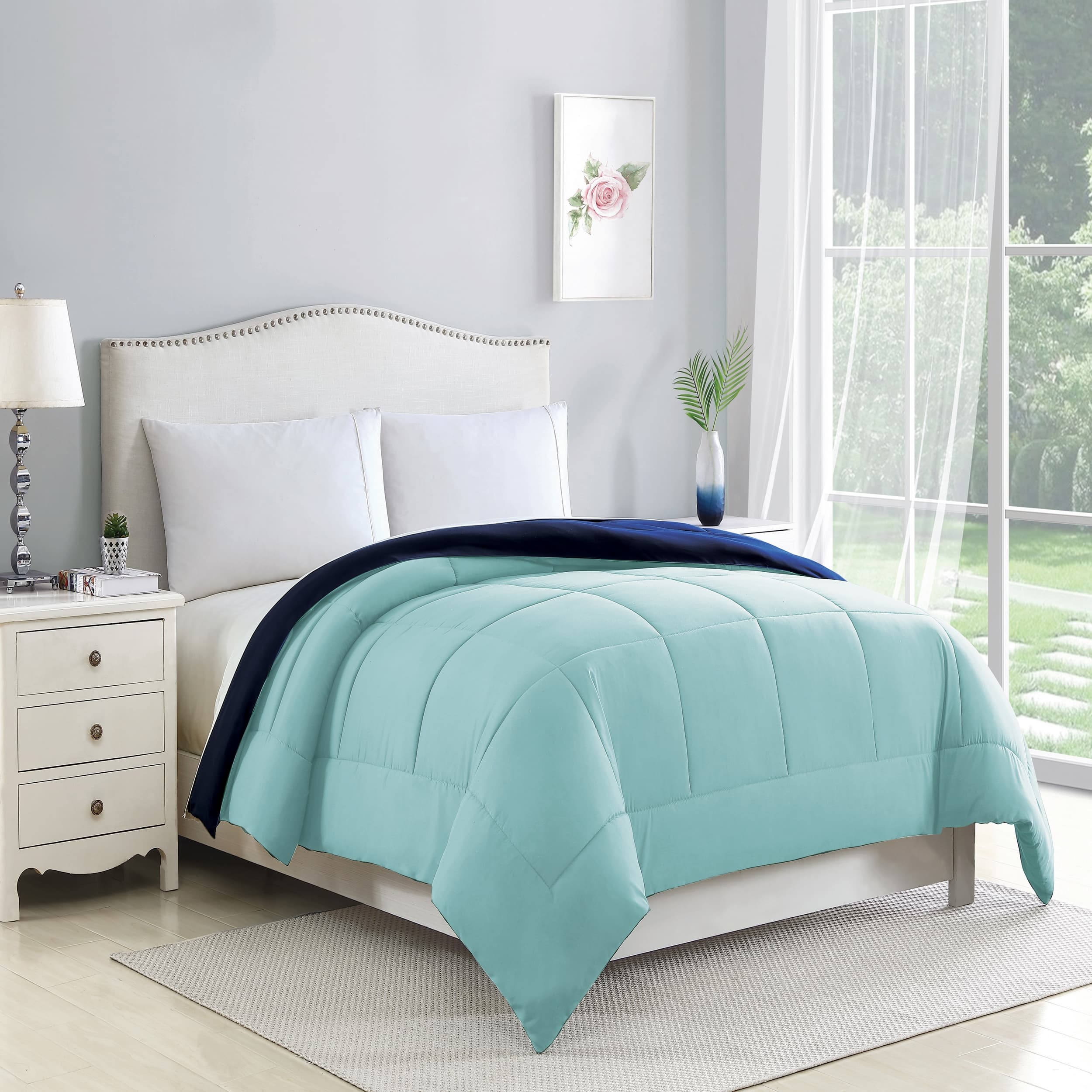 Bibb Home - 2-Tone Reversible Down Alternative Comforter - Navy/Aqua price history on PriceWatchPro