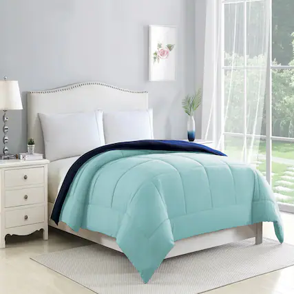 Front. Bibb Home - Bibb Home 2-Tone Reversible Down Alternative Comforter - Navy/Aqua.
