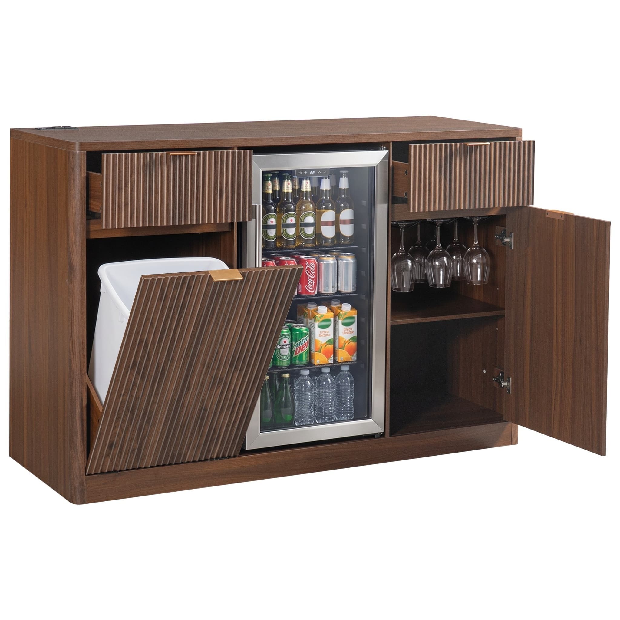 "Forest'nSky - 59"" Coffee Bar Cabinet with Fridge Space & Tilt-Out Trash Cabinet,Glass Holder - Walnut Brown" price history on PriceWatchPro