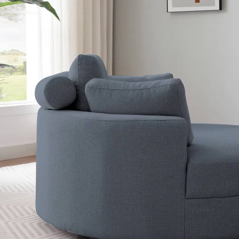 Left. Meqiodas - Oversized Accent Chairs with Storage Ottoman, Round Reading Upholstered Chairs, Barrel Sofa for Living Room Bedroom - Darkgrey.