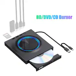 Skanty Furniture - External Blu-Ray Drive, BD/DVD/CD Burner/Reader and Writer with USB A/USB C/SD Port, RGB light, for Windows, Mac&Linux - Black