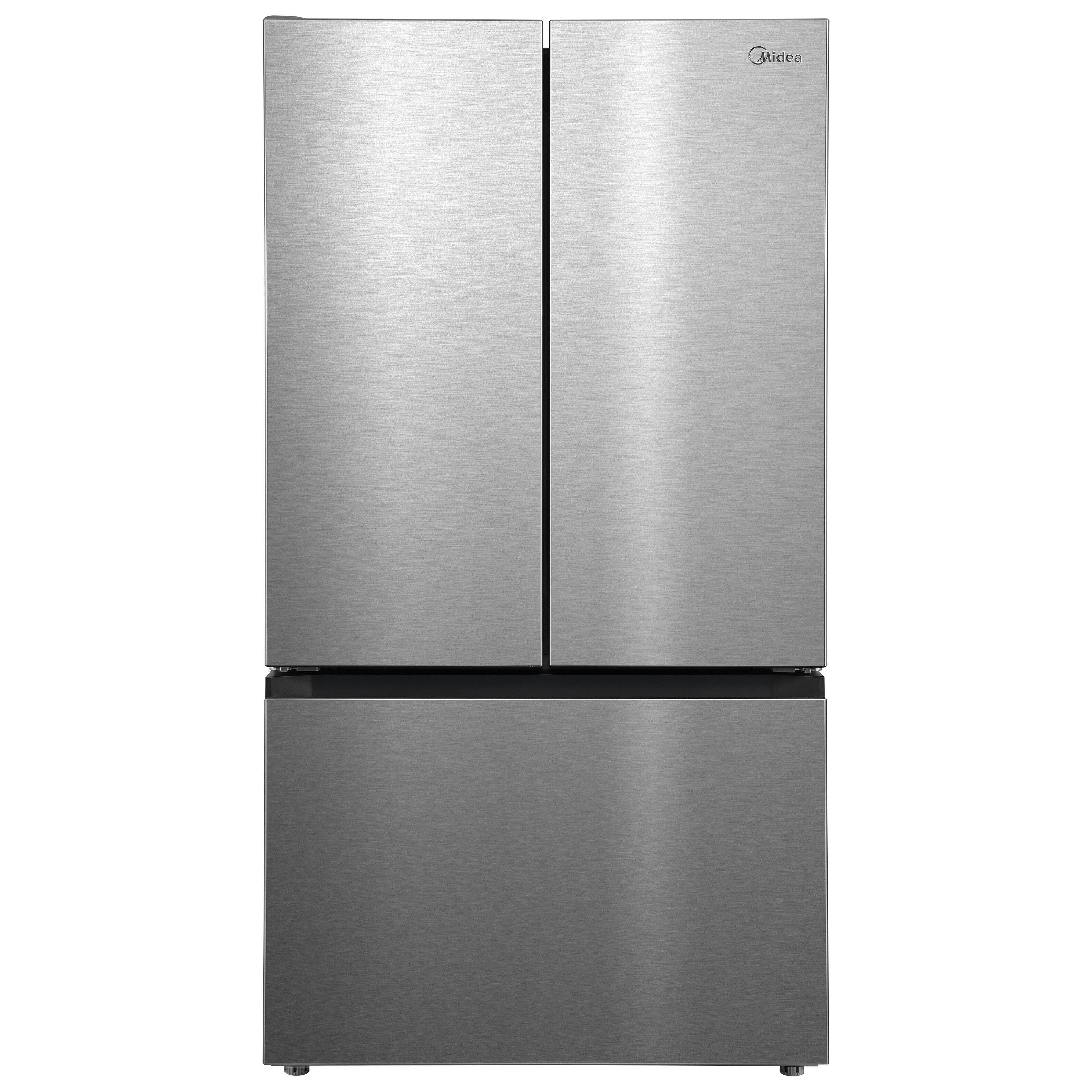 Front. Midea - 36" Wide Counter-Depth PLUS 26.5 Cu. Ft. French Door Refrigerator + Water2Ways AutoFill Pitcher + Dual Ice Maker - Stainless Steel.