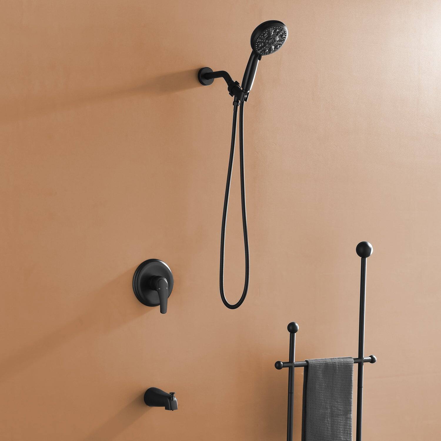 Alt View 1. Boyel Living - Matte Black Shower Set with 10 Function Handheld Shower and cUPC Pressure Balance Valve - Matte Black.