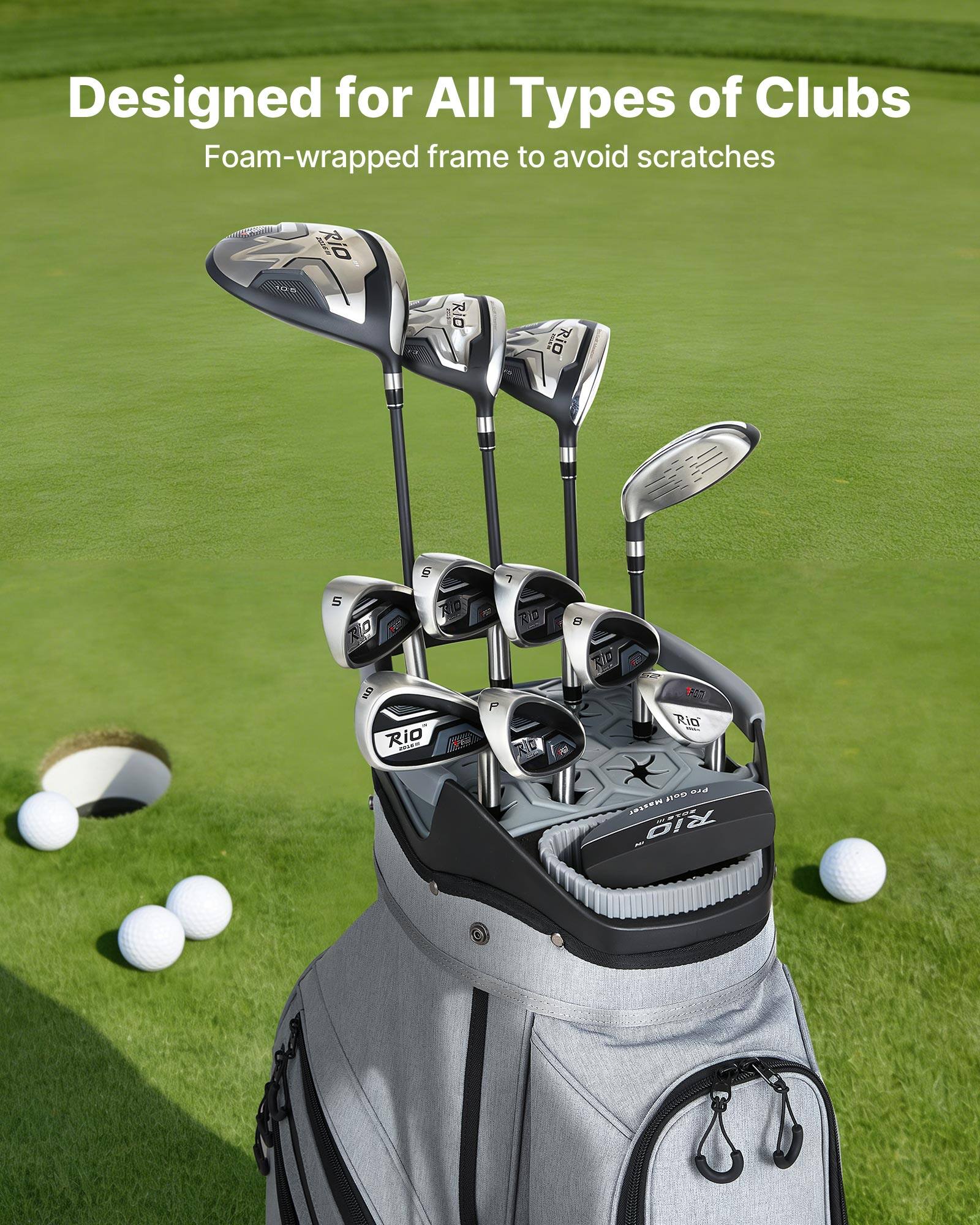 Designed for All Types of Clubs  
Foam-wrapped frame to avoid scratches  

FEN D RIO 5  
D R SW Rio PS 7  
RD P RID RD 12 Rio  
- - Moster TO RIO AL