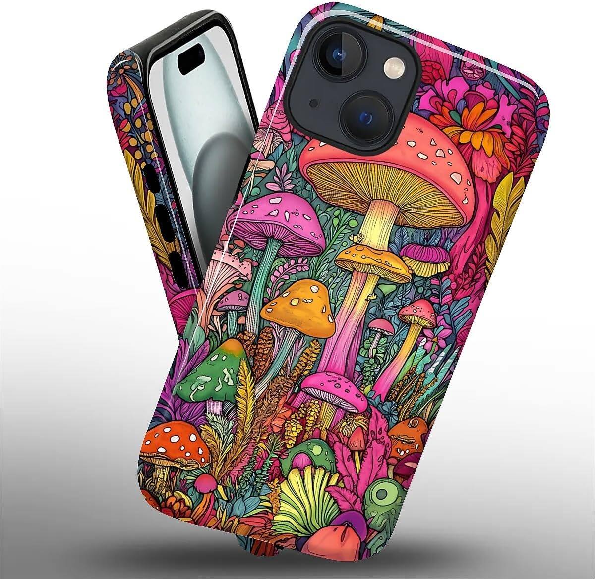 Alt View 2. BUBM - Smartphone Case for iPhone 15 Plus - 2-Layer Durable Smartphone Protection Case - Psychedelic Mushrooms.