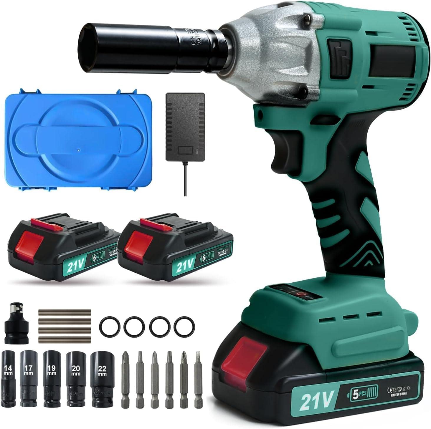 JETRANSPORT - Cordless Impact Wrench 1/2 2 Pistola De Impacto With 5 Sockets Electric Driver For Car Tires And Home Dyl - Green