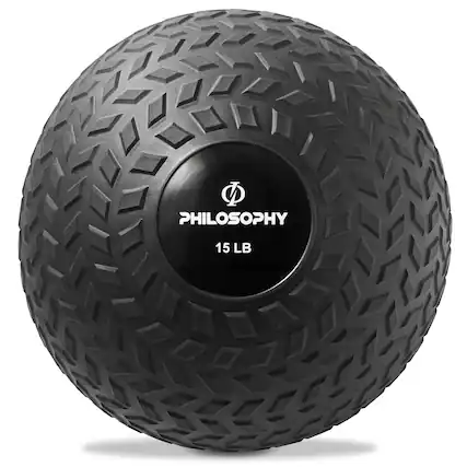 Front. Philosophy Gym - Slam Ball - Weighted Medicine Ball with Easy Grip Tread - Black.