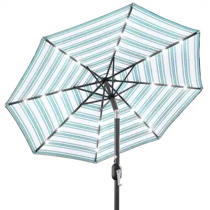 Front. Best Choice Products - Best Choice Products 10ft Solar LED Lighted Patio Umbrella w/ Tilt Adjustment, UV-Resistant Fabric - Striped Sky Blue - Striped Sky Blue.