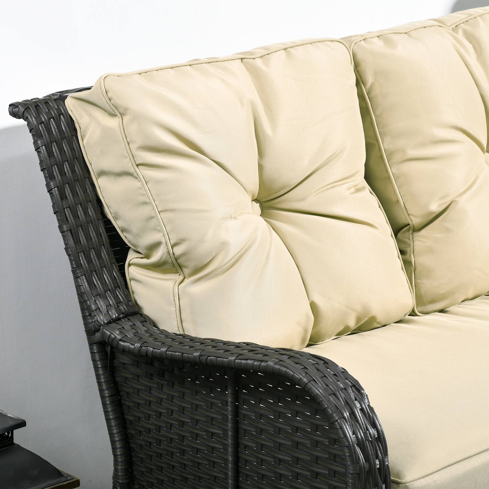 Alt View 7. Outsunny - 2-Seater Outdoor Sofa with 4" Thick Padded Cushions, PE Rattan Patio Outdoor Couch with Curved Armrests - Beige.