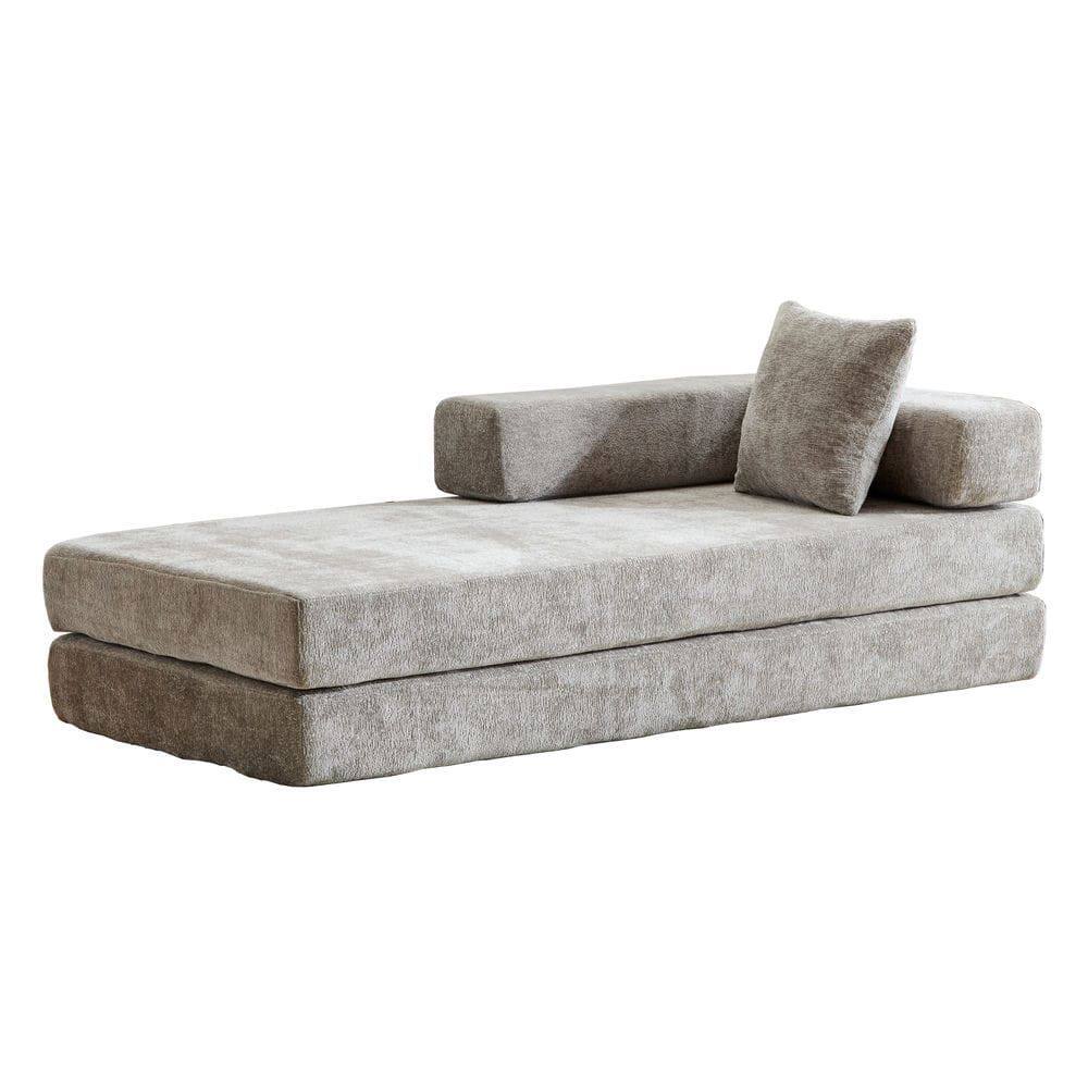 Alt View 2. Kadyn - Floor Couch Bed, Convertible Chenille Fabric Sofa with Pillow Back Support, Compression Lounge Sleeper, Light Gray - Gray.