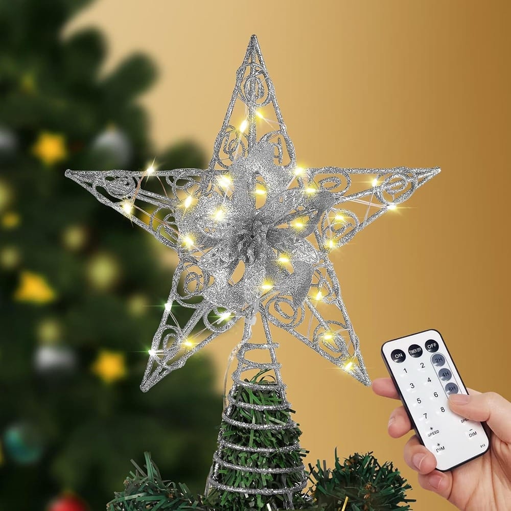 Schertz - LED Star Tree Topper w/ Remote, Battery Operated - Silver