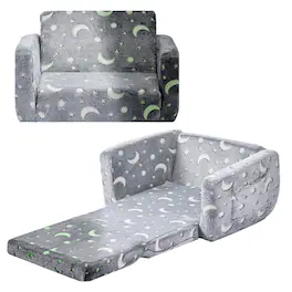 VEVOR - 2-in-1 Kids Sofa, Foldable Toddler Soft Couch with Armrests, Glow in the Dark Kids Couch Fold Out with 28D Sponge - Gray