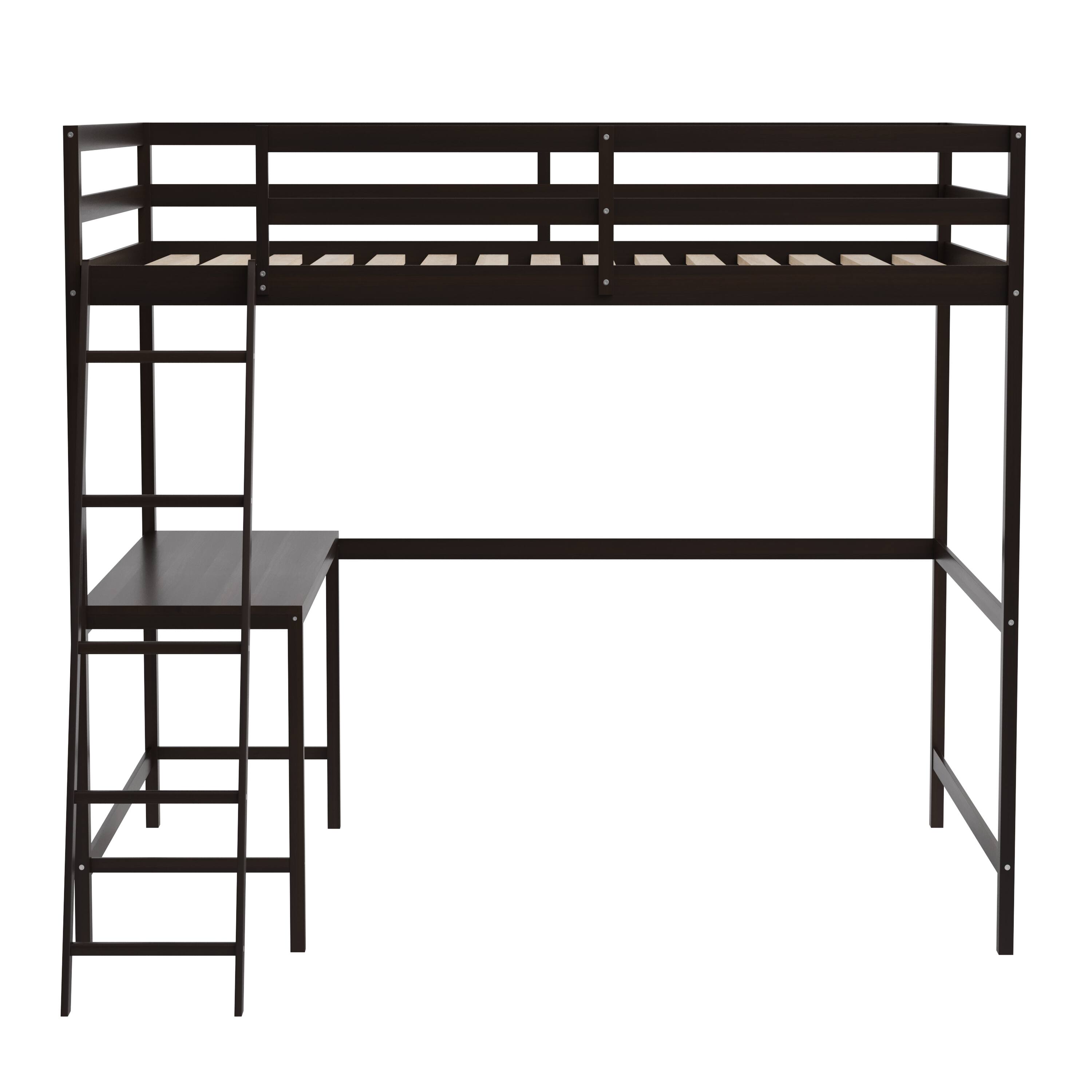 Alt View 9. Emma + Oliver - Wooden Loft Bed Frame with Integrated Desk and Ladder - Espresso.