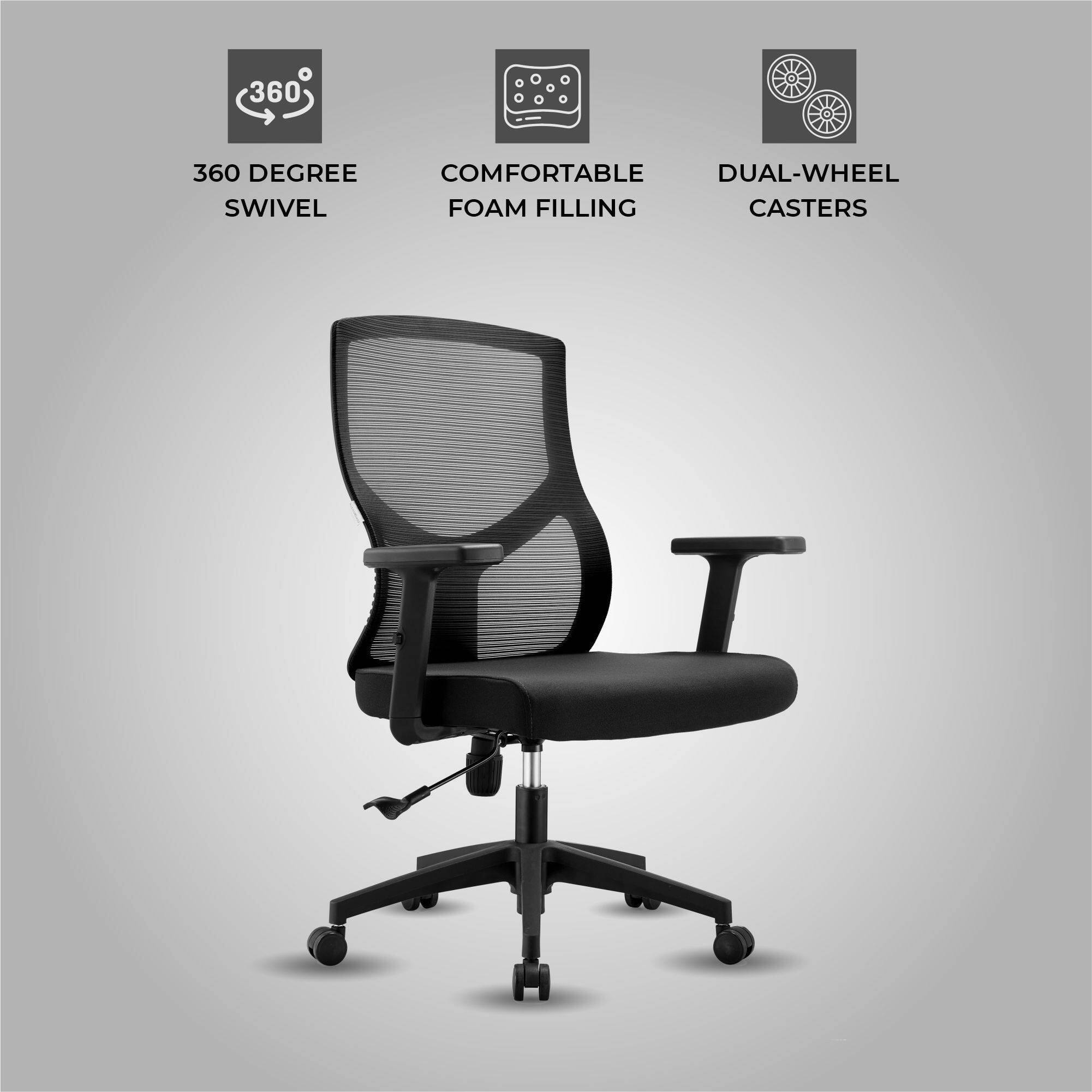 360 Degree Swivel  
Comfortable Foam Filling  
Dual-Wheel Casters