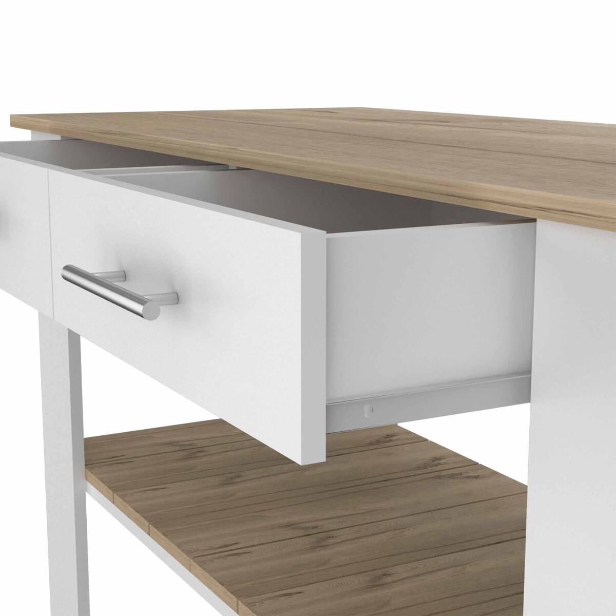 Alt View 2. Loheer - Loheer White and Light Oak Kitchen Island 36 Inch High with Casters - White/Light Oak.