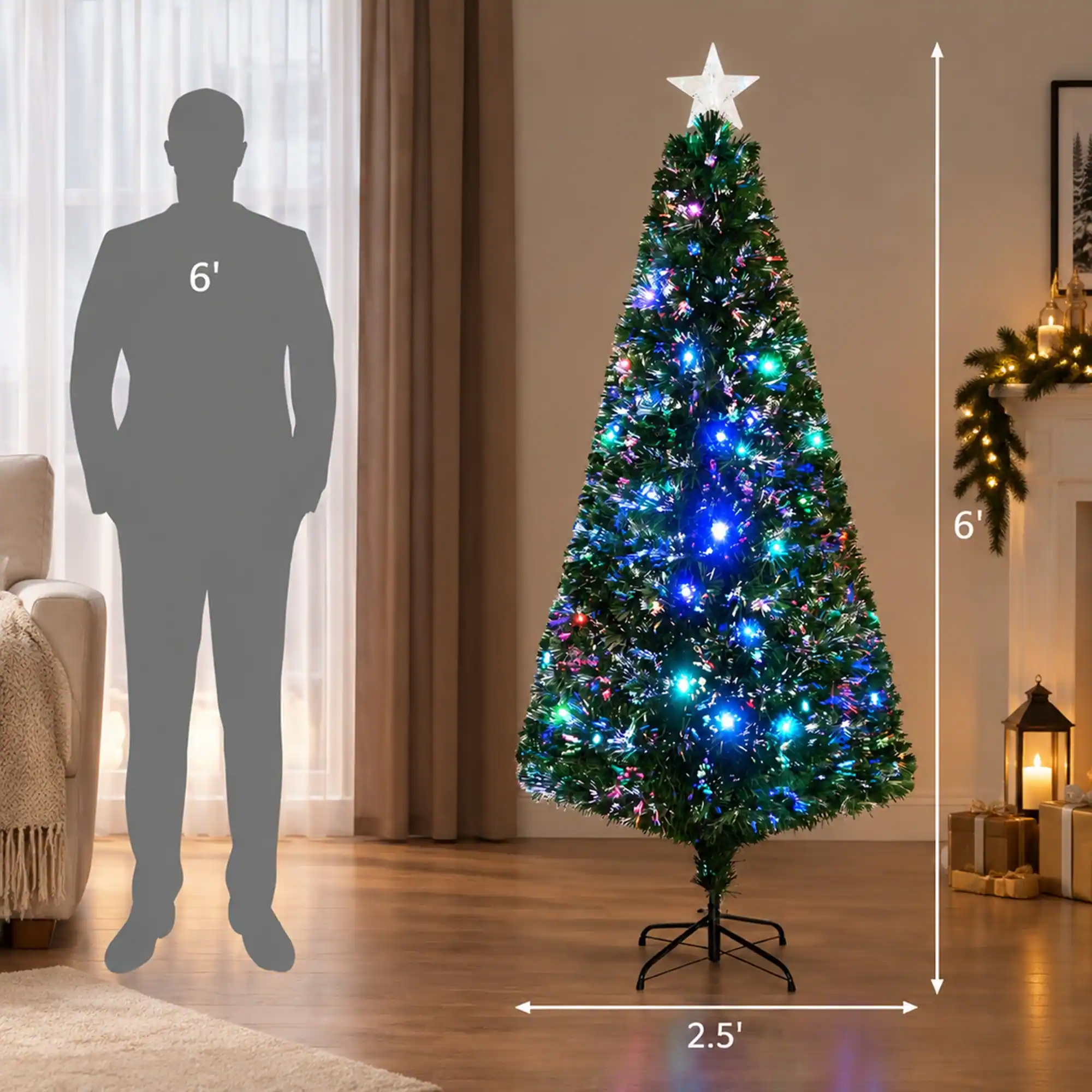 Alt View 3. RYHNUYNE - 6FT Pre-Lit Douglas Fir Christmas Tree With Realistic Branches and Warm LED Lights - Green.