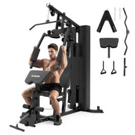 Syedee - Home Gym Workout Station, Full Body Traning Weight Cable Machine with 138lbs Weight Stack - Black