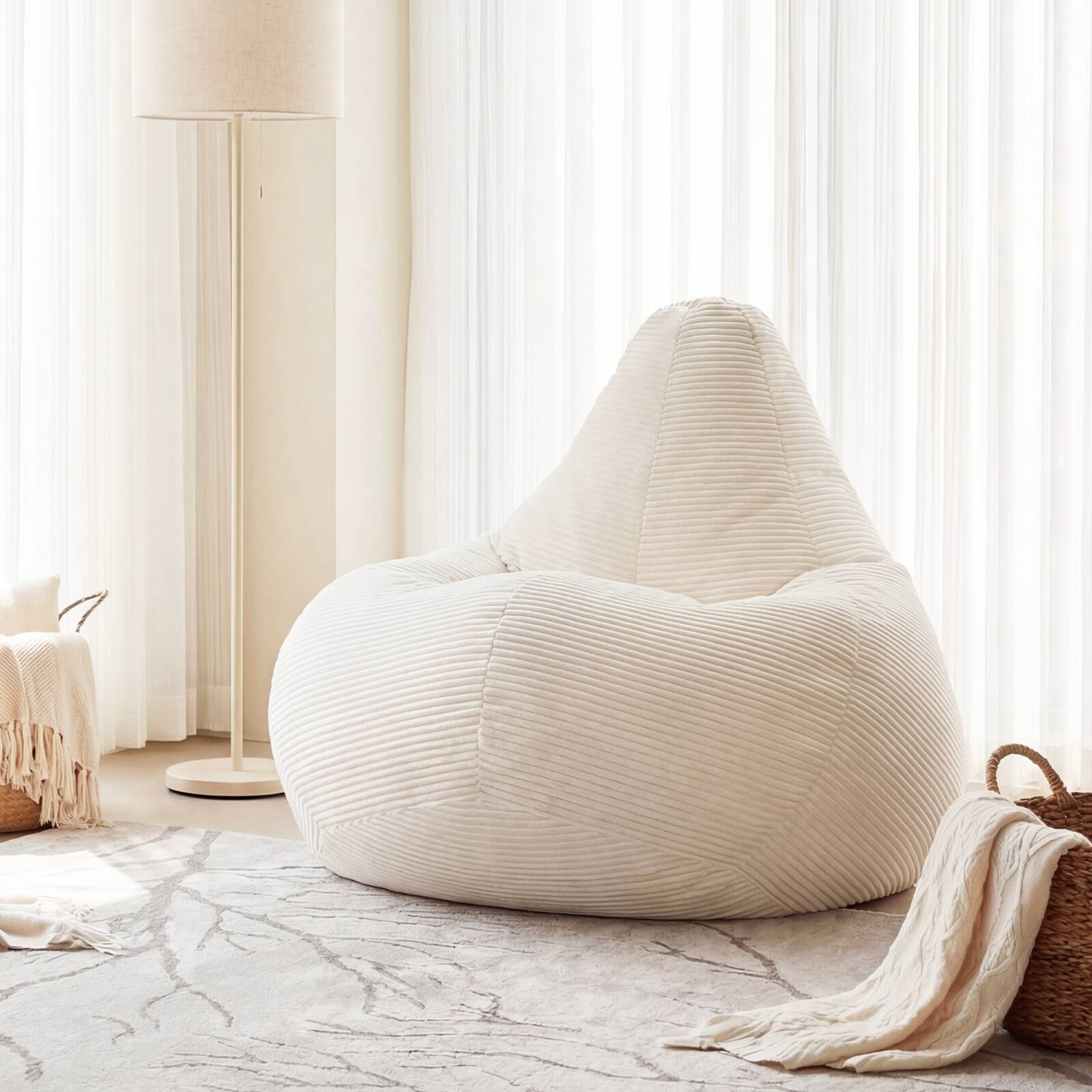 Alt View 1. Costway - Costway Bean Bag Chair for Adults with Skin-friendly Corduroy Cover & Soft Sponge Filling - Beige.