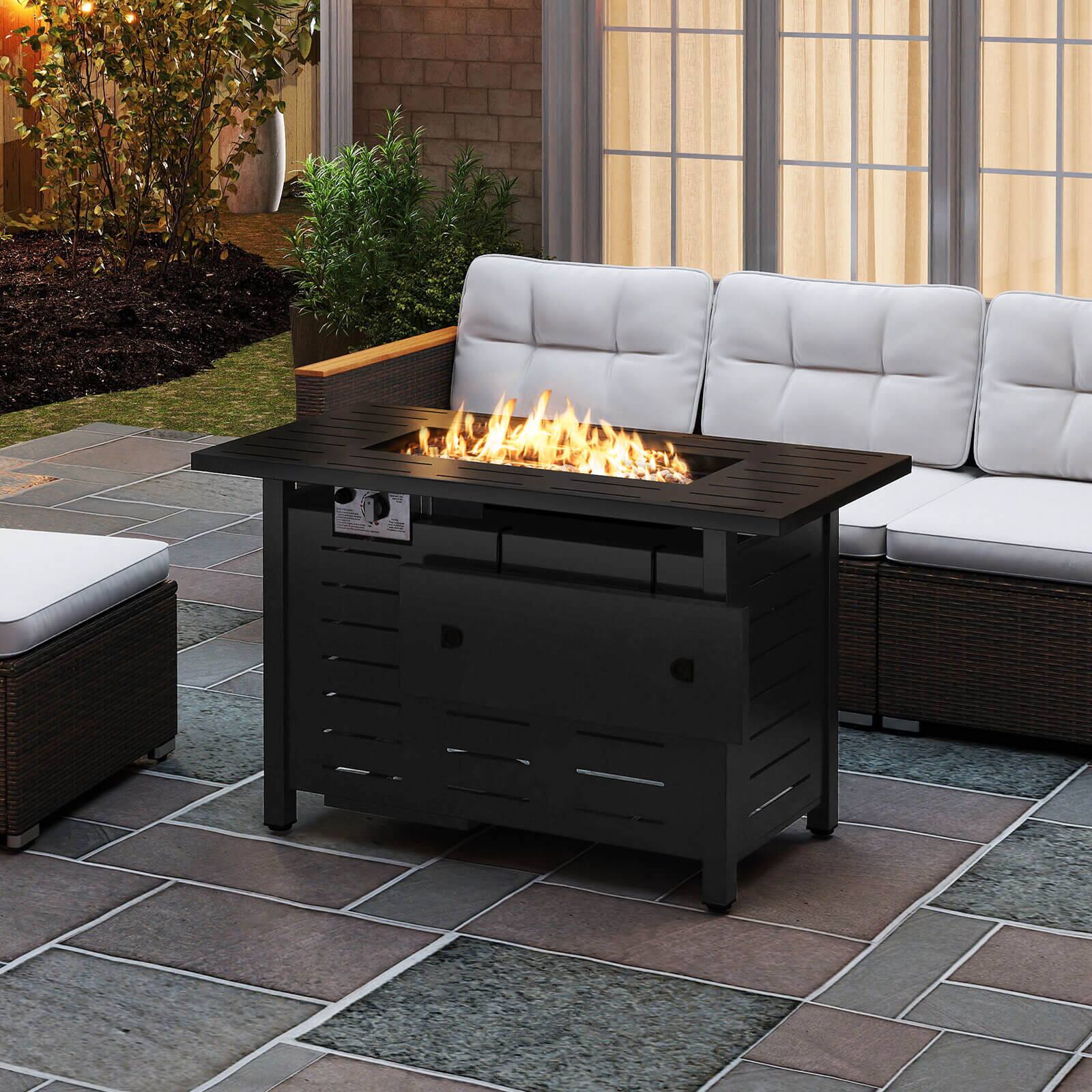 Alt View 3. Costway - Costway 40-Inch Outdoor Propane Fire Pit with Lava Rocks Removable Lid & Protective Cover - Black.