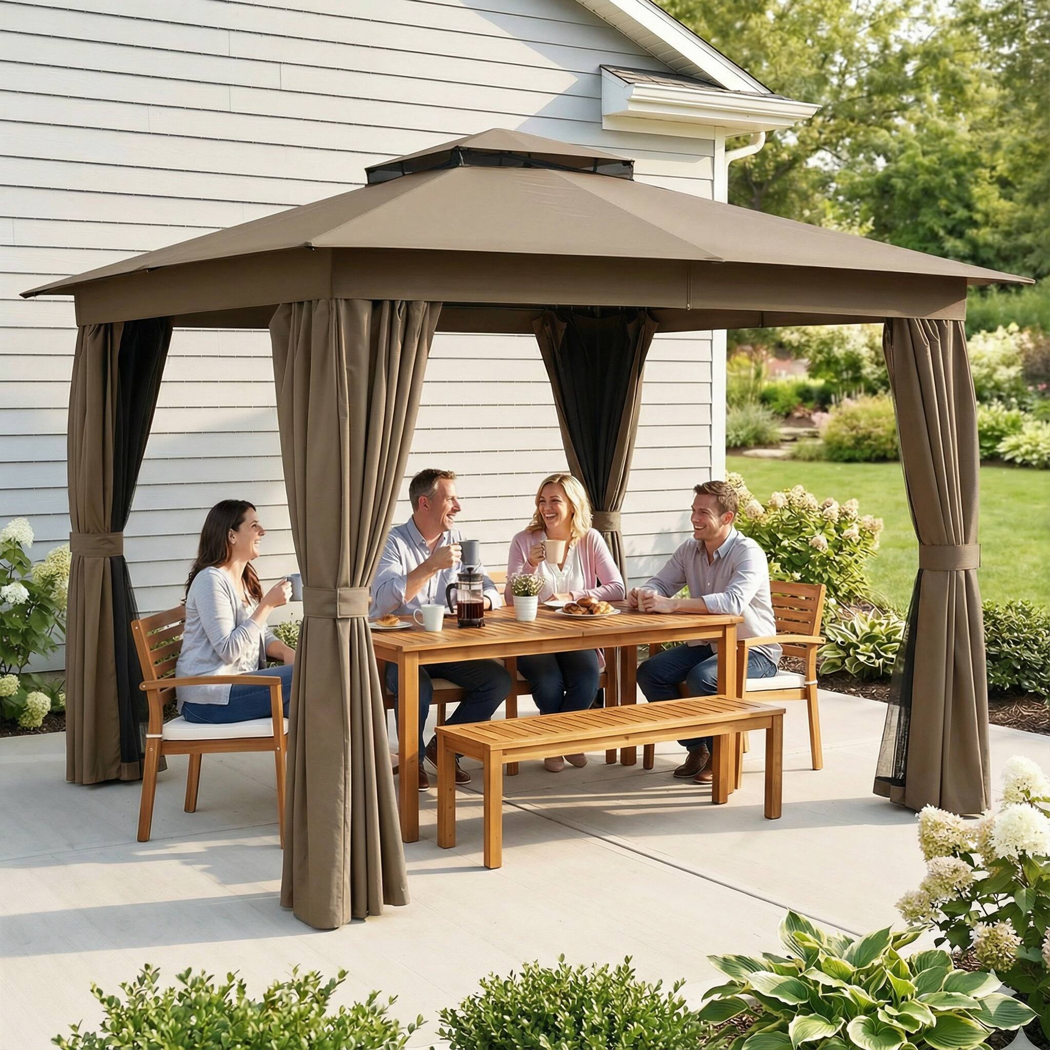 Alt View 1. Outsunny - x 10' Outdoor Patio Gazebo, Soft Top Gazebo Canopy Shelter with Curtains, Netting, Steel Frame.