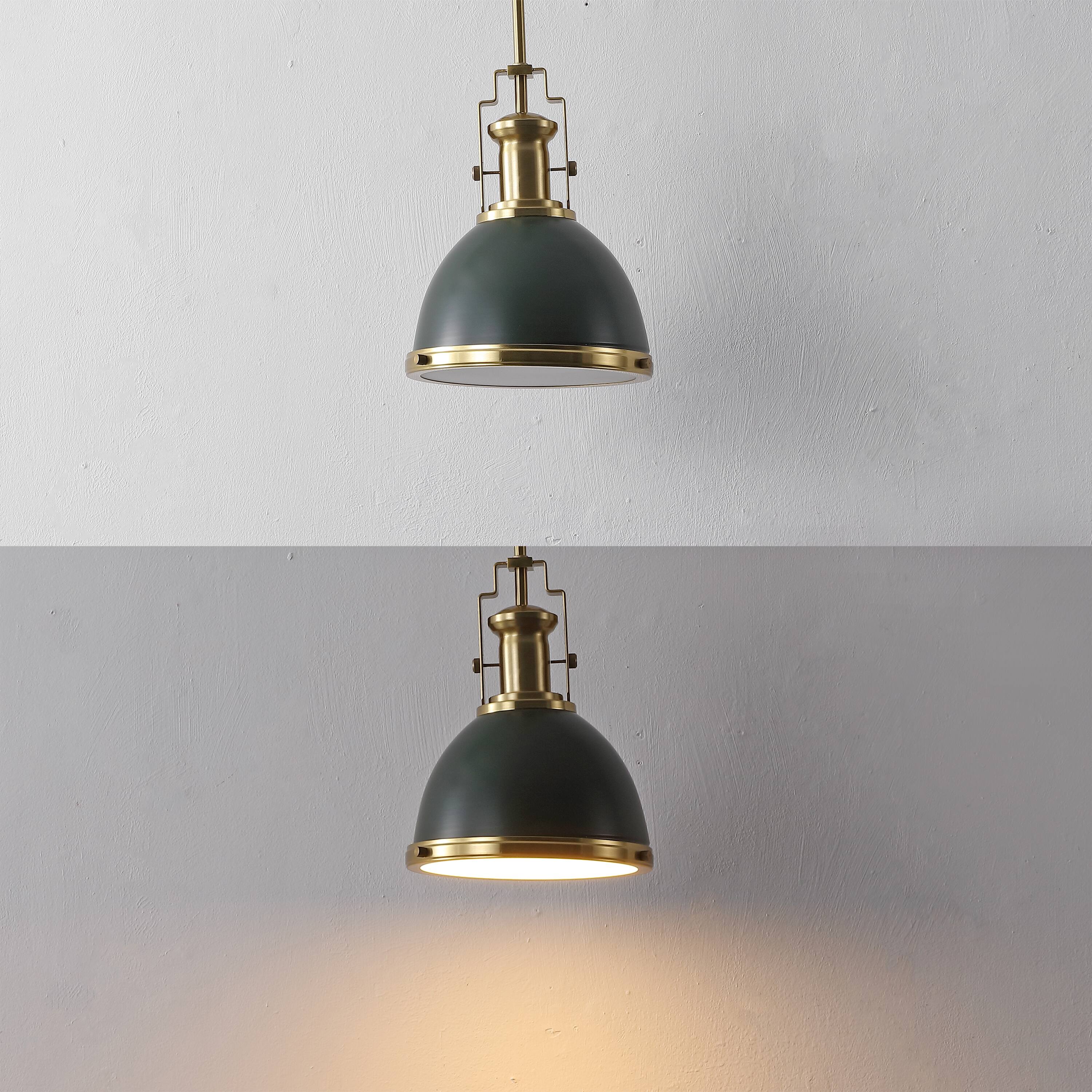 Alt View 3. Jonathan Y - Homer 10" 1-Light Modern Industrial Metal LED Dome Pendant, Kombu Green/Brass Gold - Kombu Green/Brass Gold with Kombu Green Shade.
