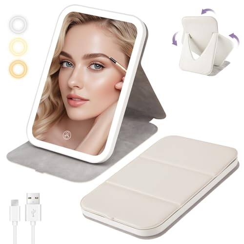 Pacoar Cade - Rechargeable Travel Makeup Mirror Lighted Vanity With Color Lights Desk For - Beige