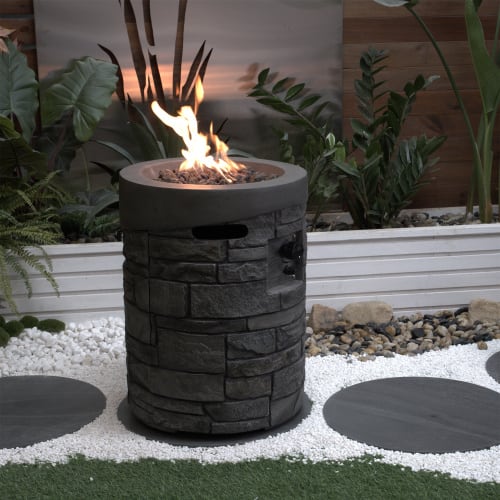 Siljoy - CSA Certified 32000 BTU 20" Round Gas Fire Pit - MgO Stone Finish with Lava Rocks & Rain Cover