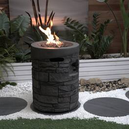 Siljoy - CSA Certified 32000 BTU 20" Round Gas Fire Pit - MgO Stone Finish with Lava Rocks & Rain Cover