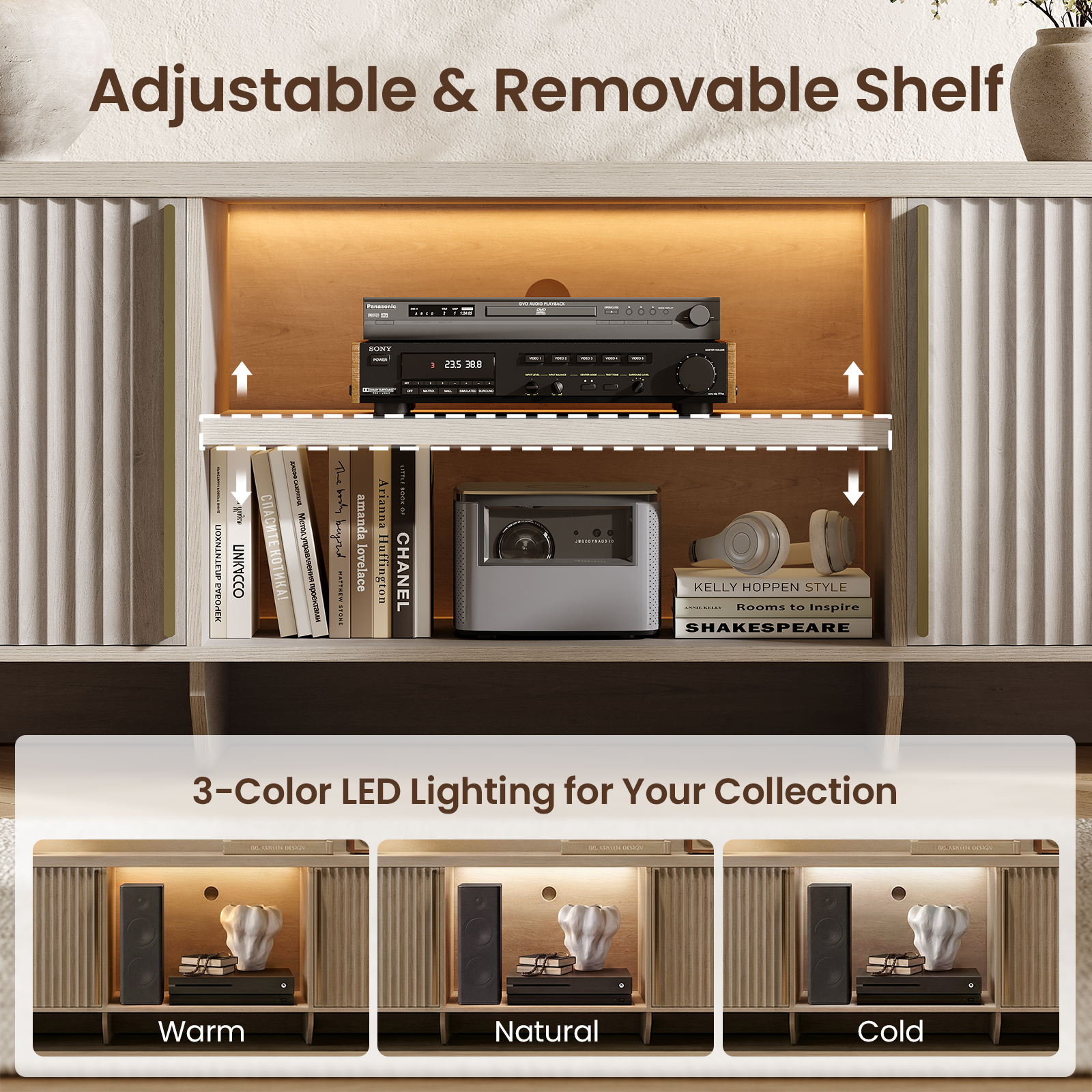Adjustable & Removable Shelf

3-Color LED Lighting for Your Collection

Warm | Natural | Cold