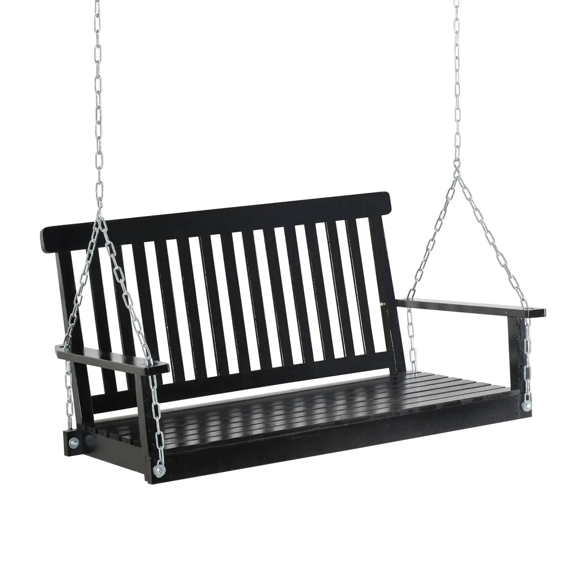 Resenkos - 2-Seater Porch Swing, Outdoor Patio Swing Chair, Slatted Seat, White, Heavy Duty 440lb Capacity, Black