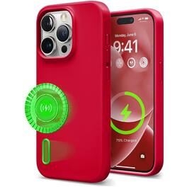 Entronix - Magnetic Case for iPhone 15 Pro Max - Liquid Silicone Protection with Built-in Stand - Red