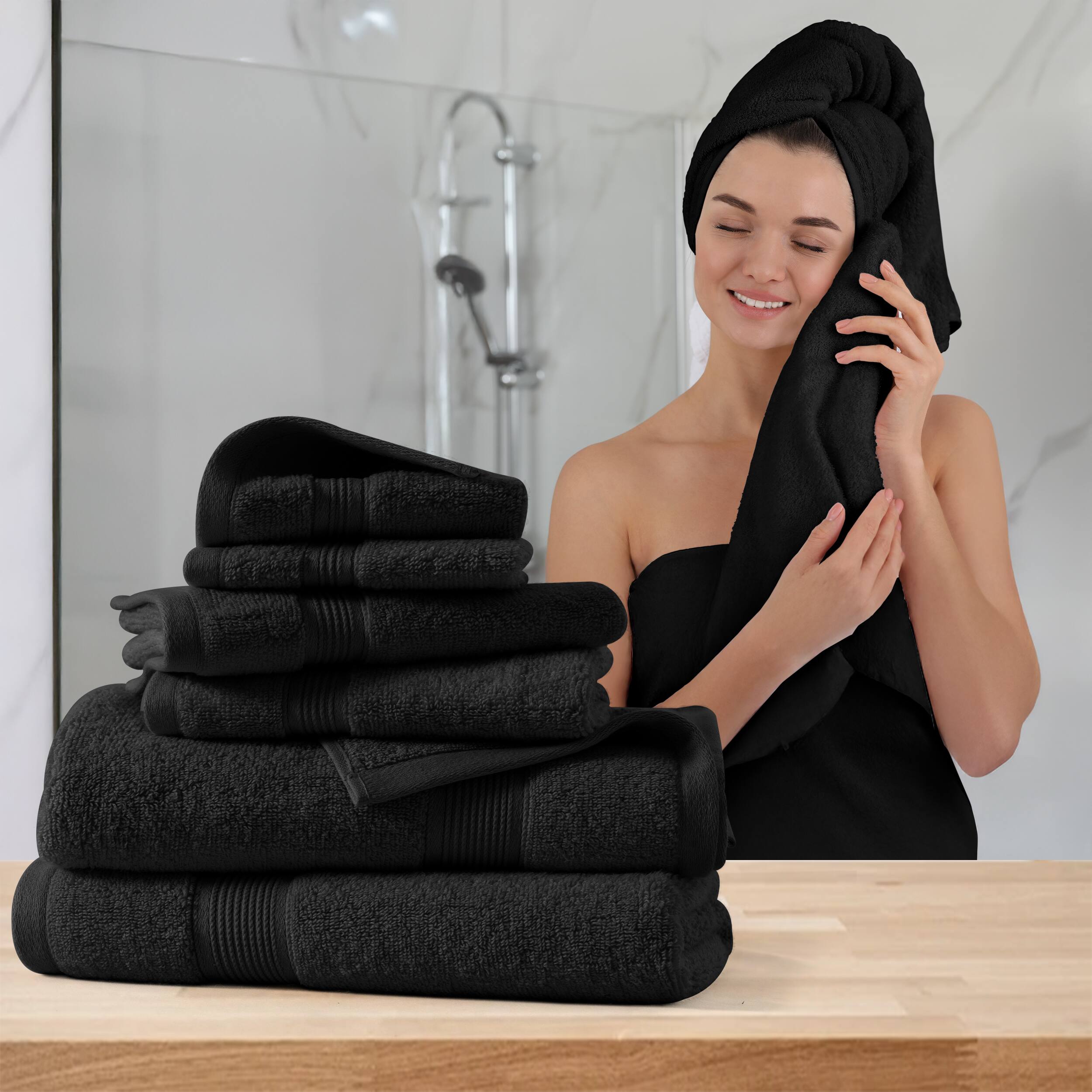 Alt View 1. Lux Decor Collection - 6-Piece Bath Towel Set Soft 100% Cotton Zero Twist, Highly Absorbent & Quick-Dry Towels - Black.