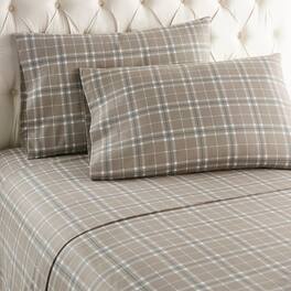 Shavel Home Products - Micro Flannel Printed Deep-Pocket Sheet Set, California King - Carlton plaid bark