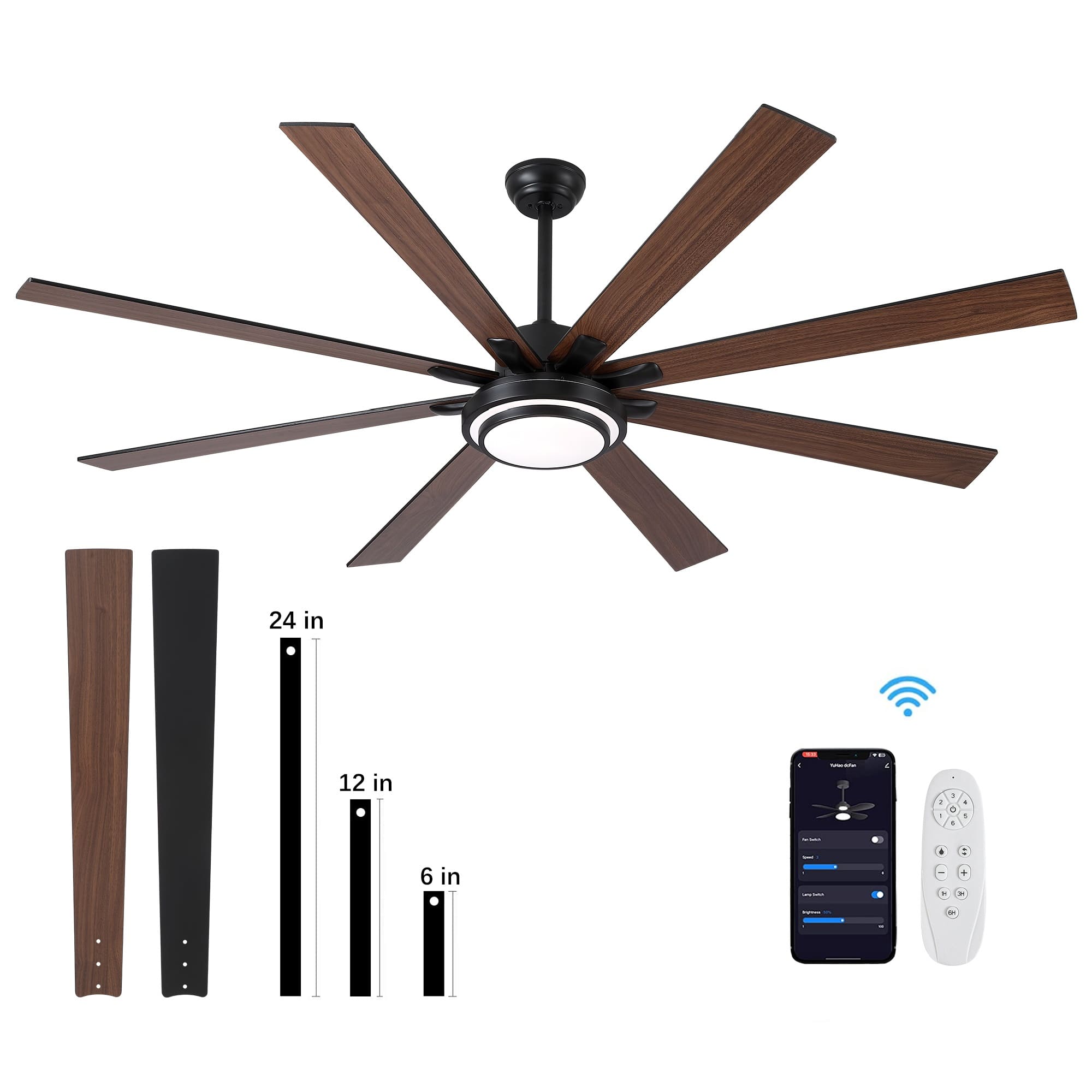 Front. Sofucor - Smart Ceiling Fan with Light and Remote/APP Control 72 inch Large Low Profile Ceiling Fans for Farmhouse Indoor Outdoor - Black.