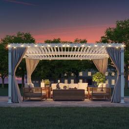 U-HOMY - 10'x12' Outdoor Living Louvered Pergola - Adjustable & Rainproof Aluminum Roof Gazebo - White