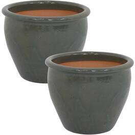 Sunnydaze - 12 in Chalet Glazed Ceramic Planter - Set of 2 - Gray