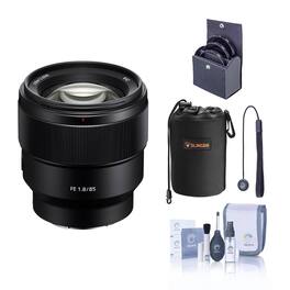 FE 85mm f/1.8 Lens for Sony E, Bundle with 67mm Filter Kit, Lens Case, Cleaning Kit, Lens Cap Tether