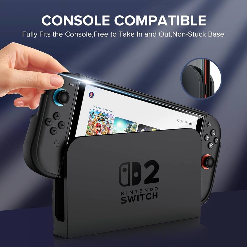 CONSOLE COMPATIBLE  
Fully Fits the Console, Free to Take In and Out, Non-Stuck Base  

NINTENDO SWITCH