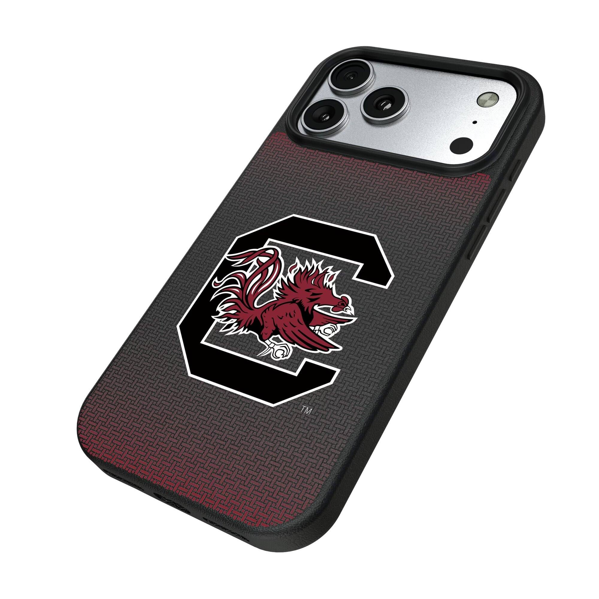 Alt View 1. Keyscaper - South Carolina Gamecocks Linen Logo iPhone Magnetic Bump Case - 15 Plus - Black.