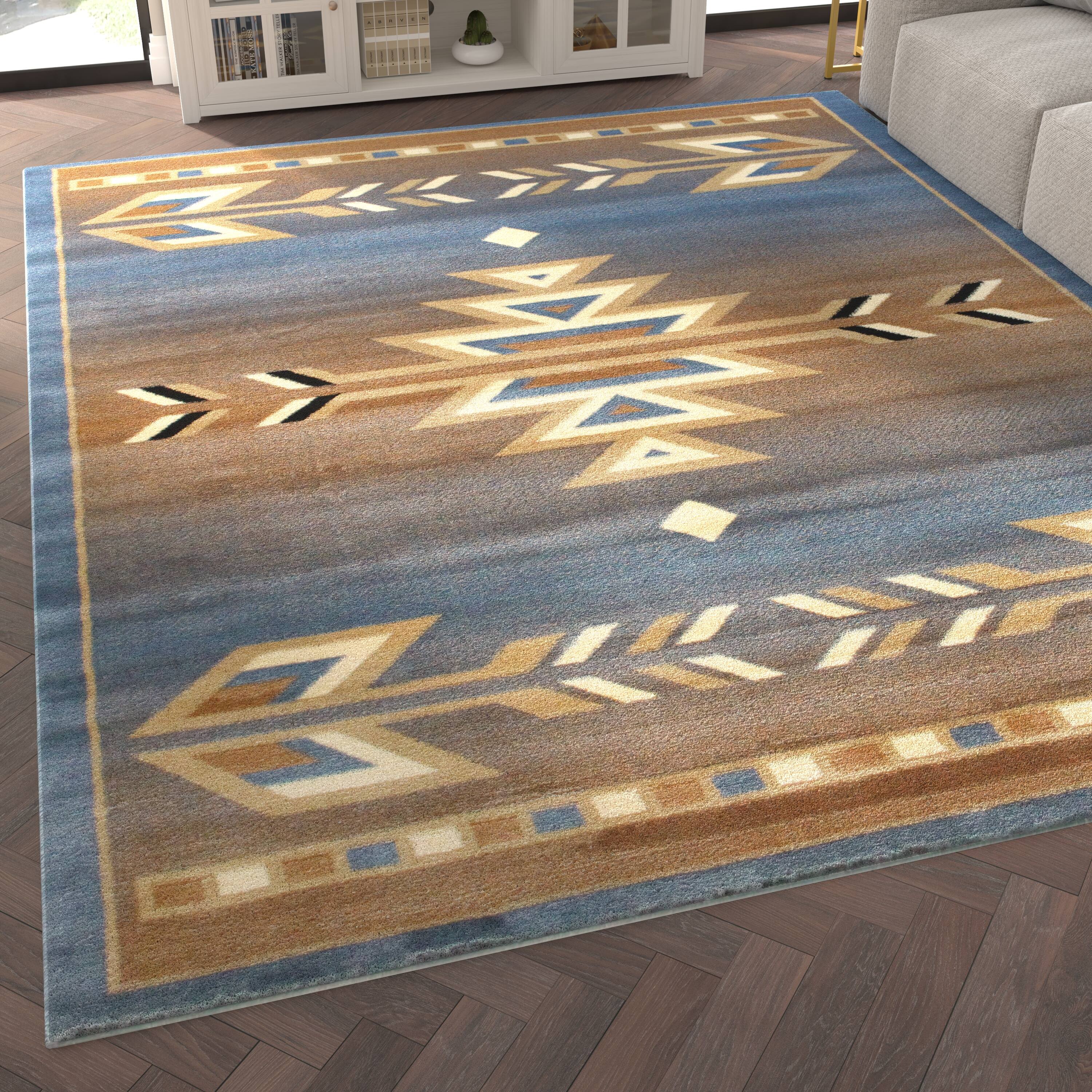 Alt View 2. Emma + Oliver - Reno Olefin Accent Rug with Southwestern Geometric Arrow Design and Natural Jute Backing - Blue.