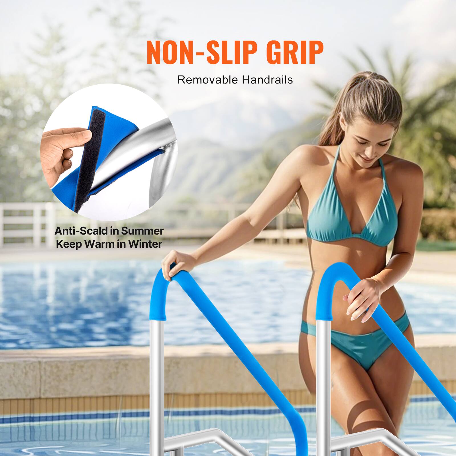 NON-SLIP GRIP  
Removable Handrails  

Anti-Scald in Summer  
Keep Warm in Winter