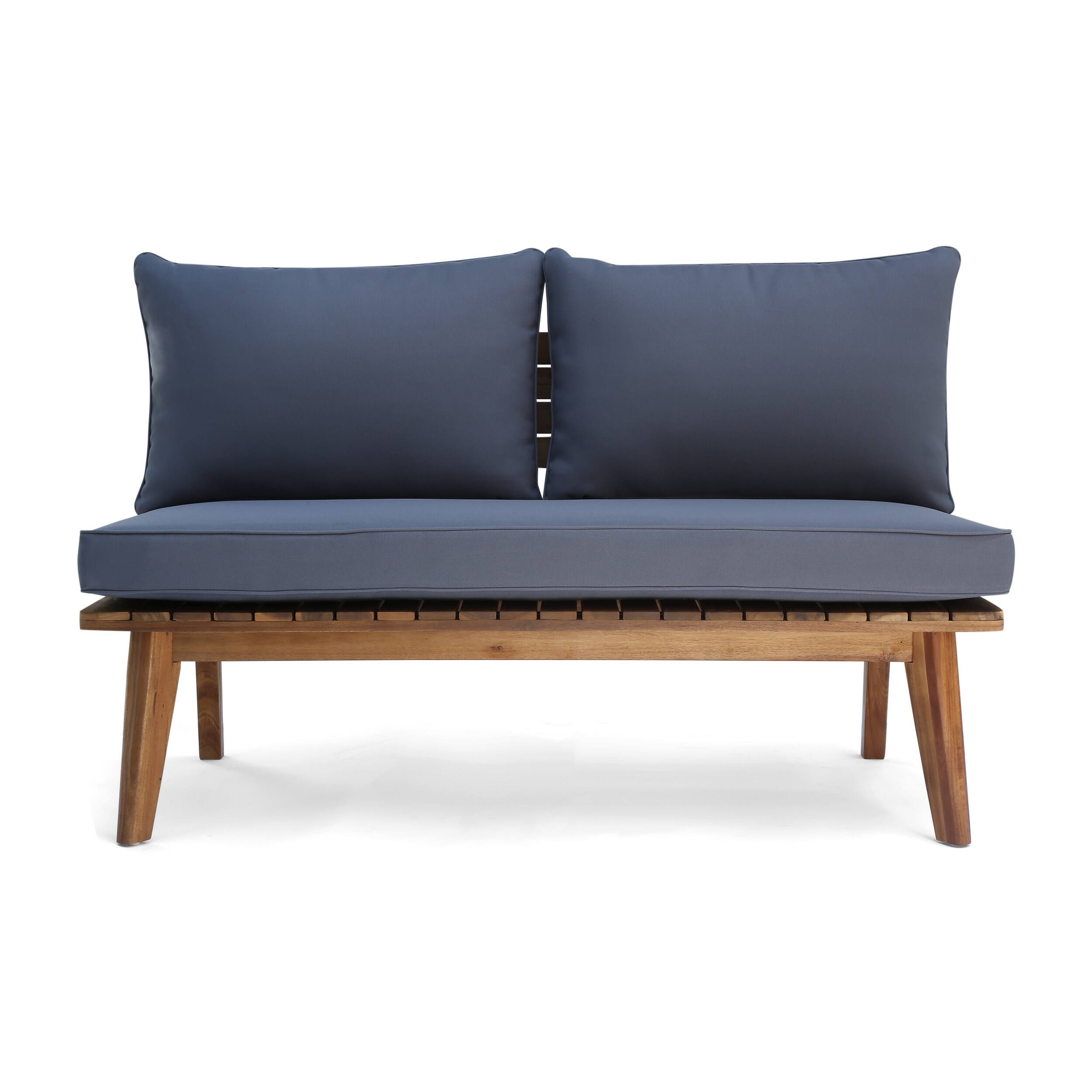 Back. Mondawe - Modern Acacia Wood Outdoor Loveseat with Weather-Resistant Cushions - Grey.