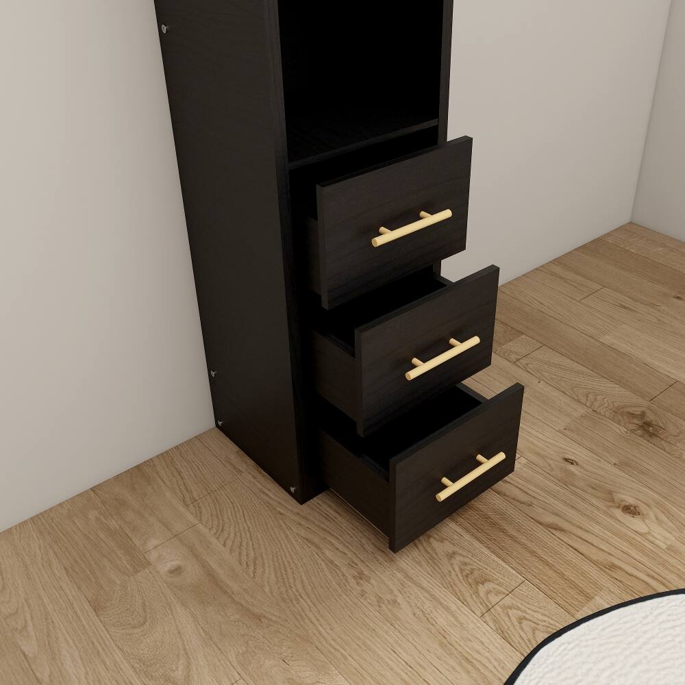 Alt View 6. Loheer - Loheer 85 Inch Tall Black Storage Cabinet with Drawers Narrow Freestanding Shelves for Bathroom Laundry Living Room - Black.