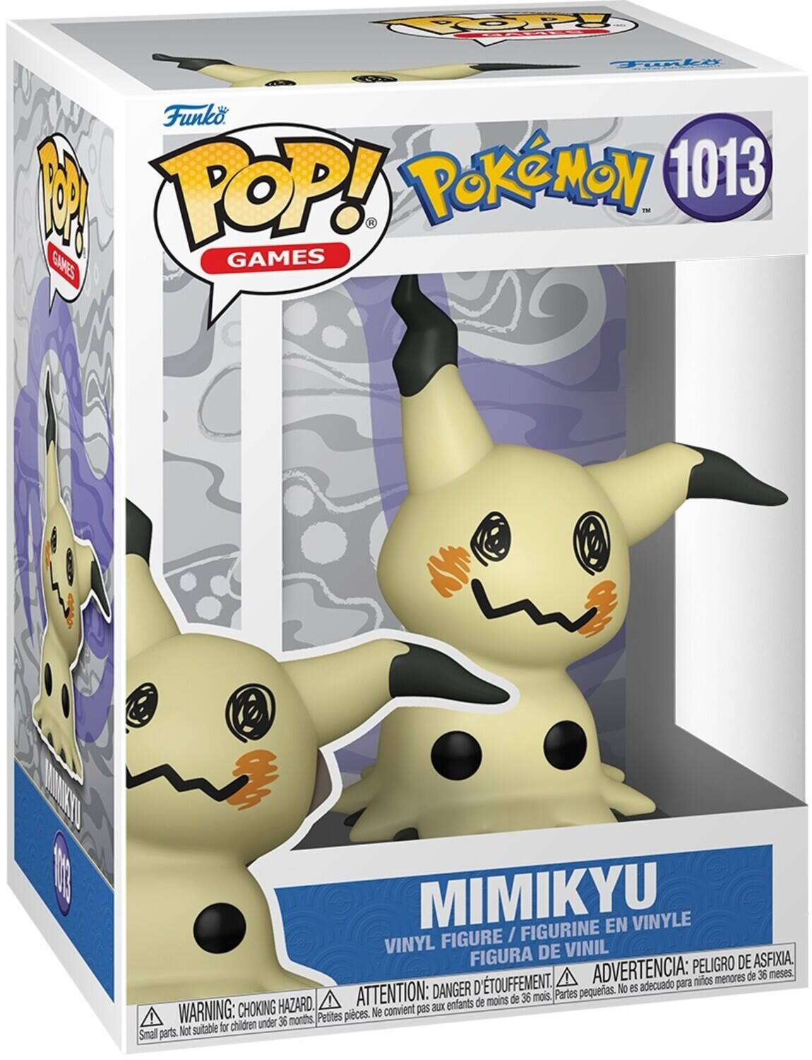Funko, POP! GAMES, POKEMON 1013, MIMIKYU, VINYLE FIGURINE / FIGURINE EN VINYLE, FIGURA DE VINIL, PELIGRO DE ASFIXIA, D'TOUFFEMENT, ADVERTENCIA: nios menores de 36 meses, DANGER D'ÉTOUFFEMENT, ATTENTION: de 36 mois, Partes pequeas, WARNING: CHOKING HAZARD, Not suitable for children under 36 months, Small parts, Petites pièces, Ne convient pas aux enfants de moins