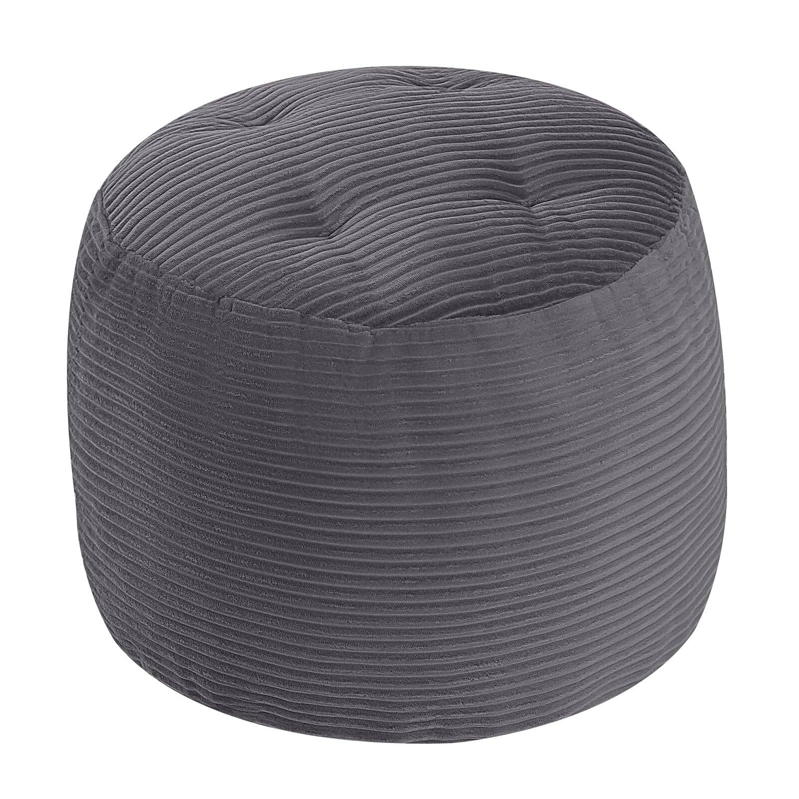 JETRANSPORT - Square Stuffed Pouf Ottoman Foot Rest Corduroy Floor Stool Foam Chunk Filling Soft Footrest Living Room Beige - Dark Grey Cylinder