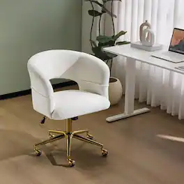 Winado - Modern Curved Office & Vanity Desk Chair, Cute Upholstered Nail Chair with Wheels & 360° Swivel for Bedroom, Living Room - White