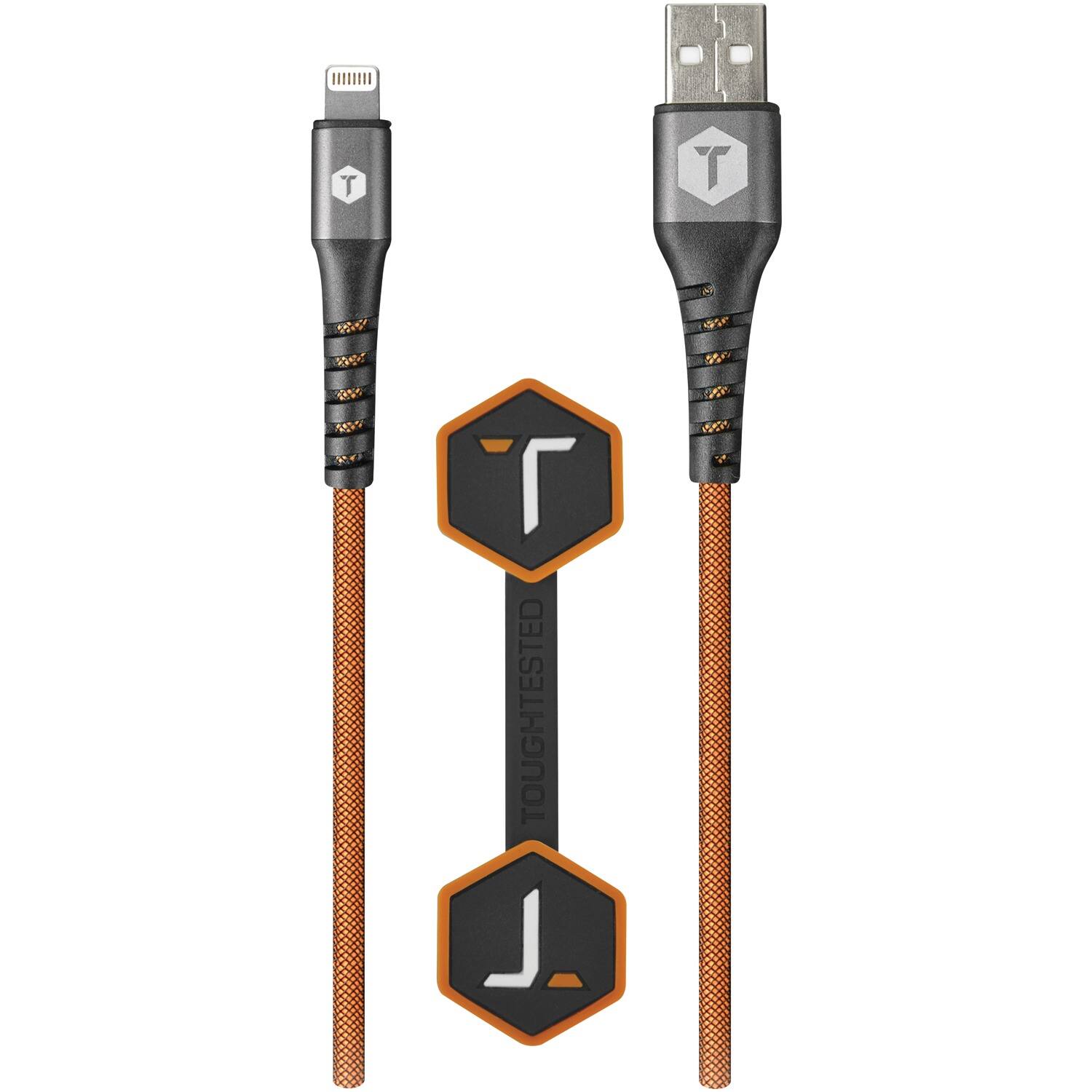 Alt View 4. ToughTested - Toughtested Tt-pc8-ip2 Pro Armor Weave Lightning To Usb Cable With Slim Tip, 8-ft. - black.